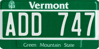 VT license plate ADD747