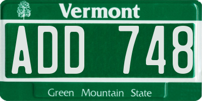 VT license plate ADD748