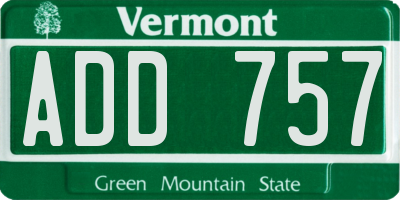VT license plate ADD757