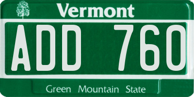 VT license plate ADD760