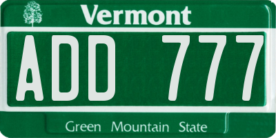 VT license plate ADD777