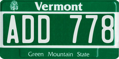 VT license plate ADD778