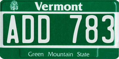 VT license plate ADD783