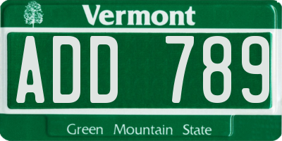 VT license plate ADD789