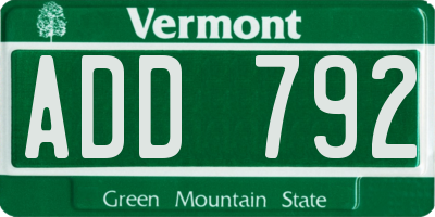 VT license plate ADD792