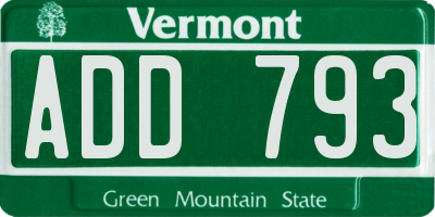 VT license plate ADD793