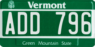 VT license plate ADD796