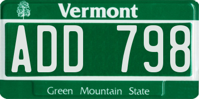 VT license plate ADD798