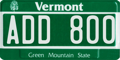 VT license plate ADD800