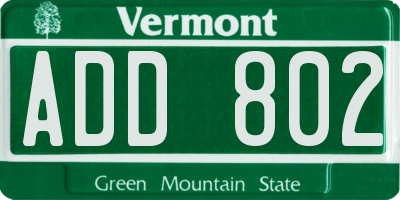 VT license plate ADD802