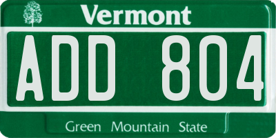 VT license plate ADD804