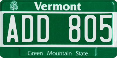 VT license plate ADD805