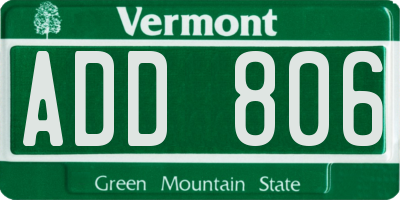 VT license plate ADD806