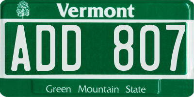 VT license plate ADD807
