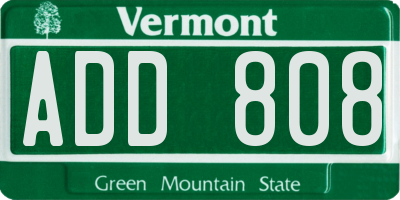 VT license plate ADD808