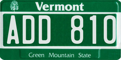 VT license plate ADD810