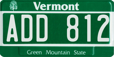 VT license plate ADD812