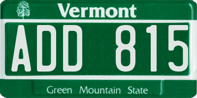 VT license plate ADD815