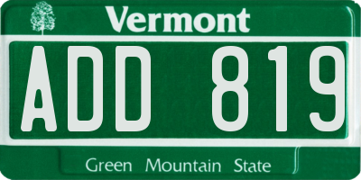 VT license plate ADD819