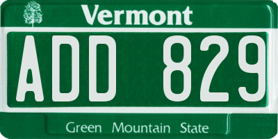 VT license plate ADD829