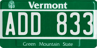 VT license plate ADD833