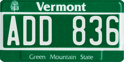 VT license plate ADD836