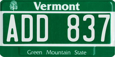 VT license plate ADD837