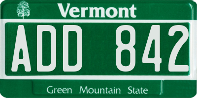 VT license plate ADD842