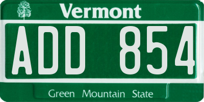VT license plate ADD854
