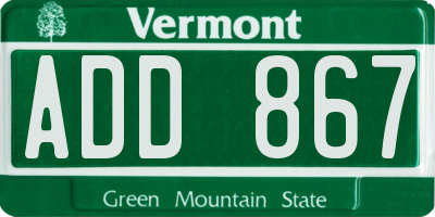 VT license plate ADD867