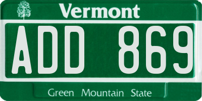 VT license plate ADD869