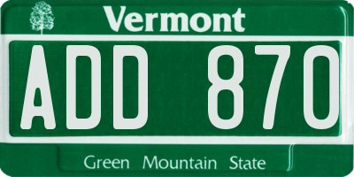 VT license plate ADD870