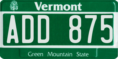 VT license plate ADD875