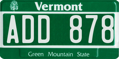 VT license plate ADD878