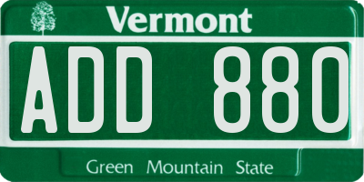 VT license plate ADD880