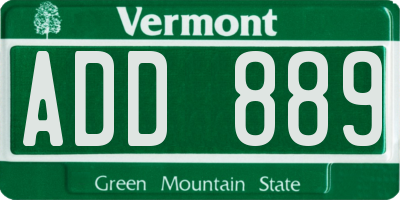 VT license plate ADD889