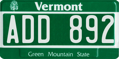 VT license plate ADD892