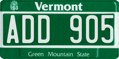 VT license plate ADD905