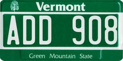 VT license plate ADD908