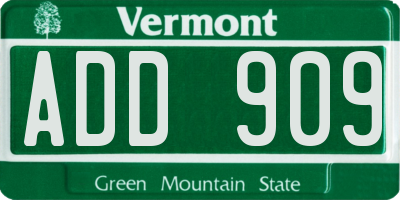 VT license plate ADD909