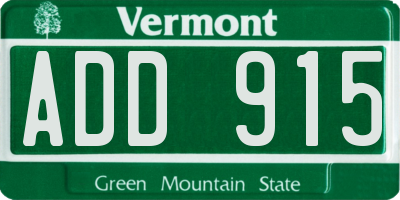 VT license plate ADD915