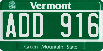VT license plate ADD916