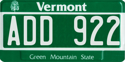 VT license plate ADD922