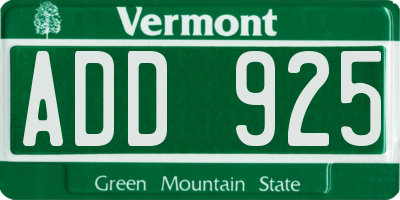 VT license plate ADD925
