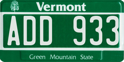 VT license plate ADD933