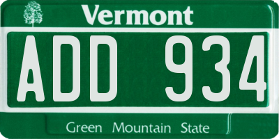 VT license plate ADD934