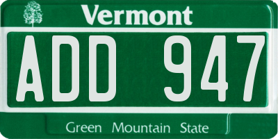 VT license plate ADD947