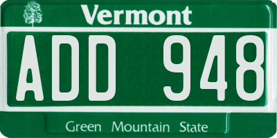 VT license plate ADD948
