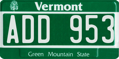 VT license plate ADD953