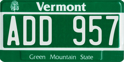 VT license plate ADD957